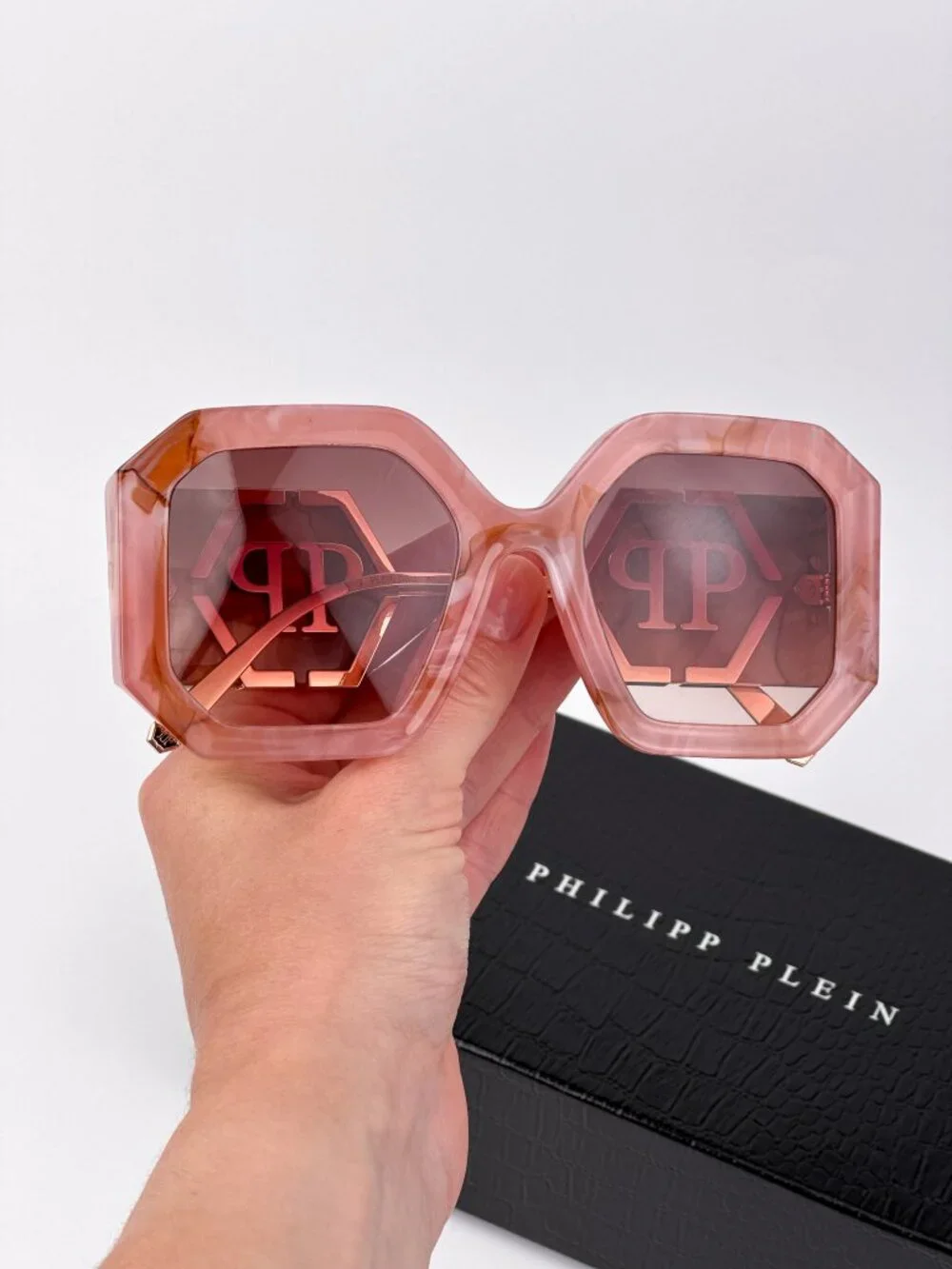 Philipp Plein Women’s Sunglasses Pink Marble Gold Brown Gradient SPP067 06Z8